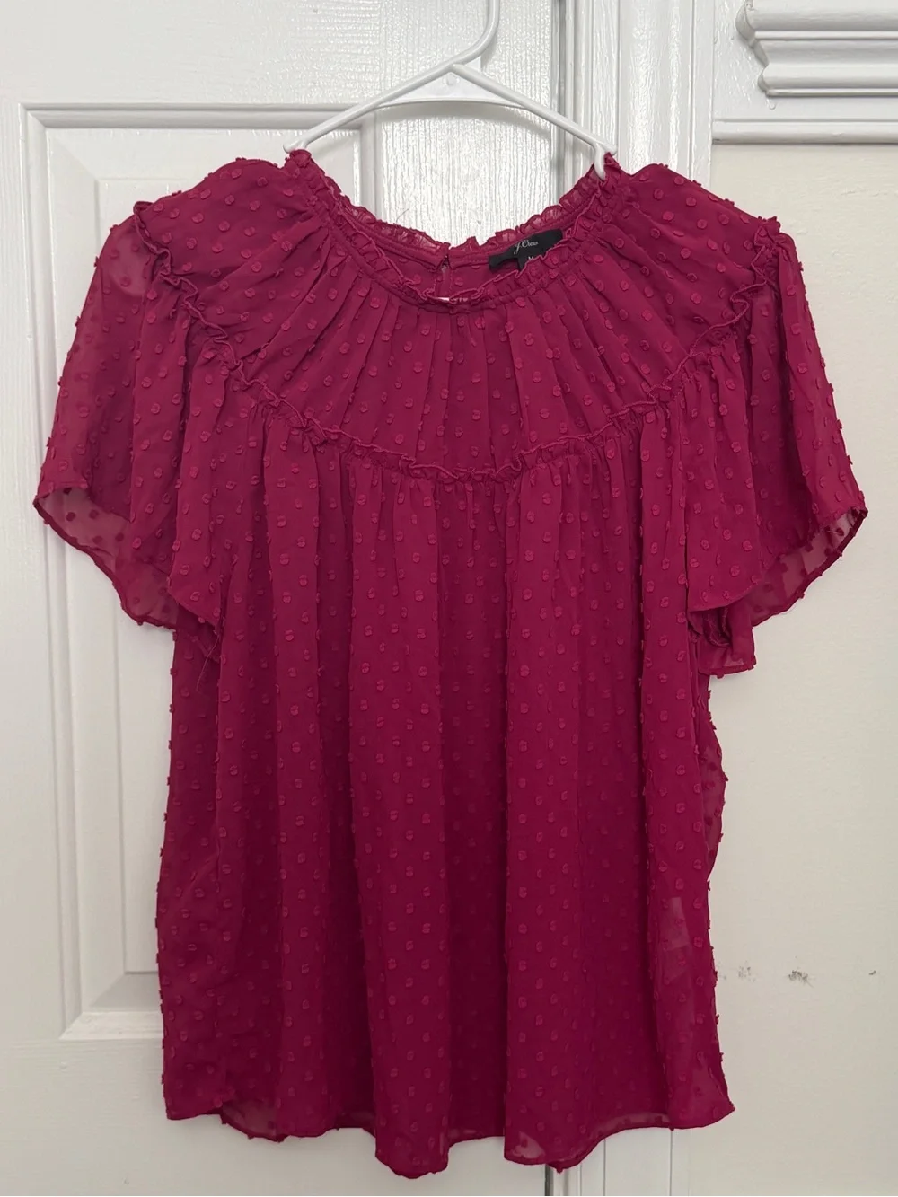 J. Crew Magenta Chiffon Ruffled Swiss Dot Blouse